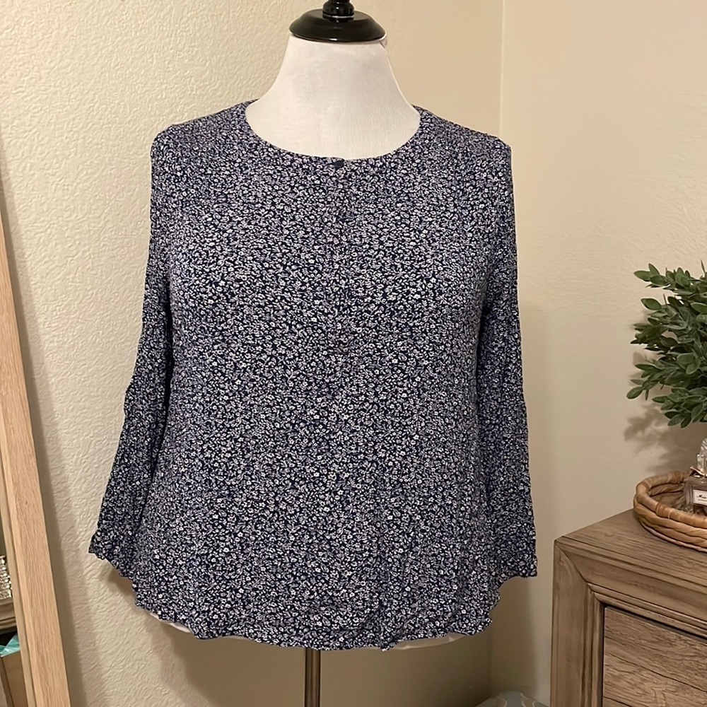Lane Bryant Ditsy Floral Blouse-Blue & White-Size 16